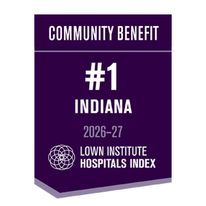 Community Benefit Number One Indiana 2026-27 Lown Institute Hospitals Index badge