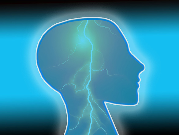 Silhouette of head with electricity-like line running through it