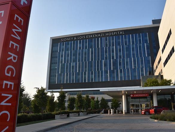 View of hospital façade from the parking lot