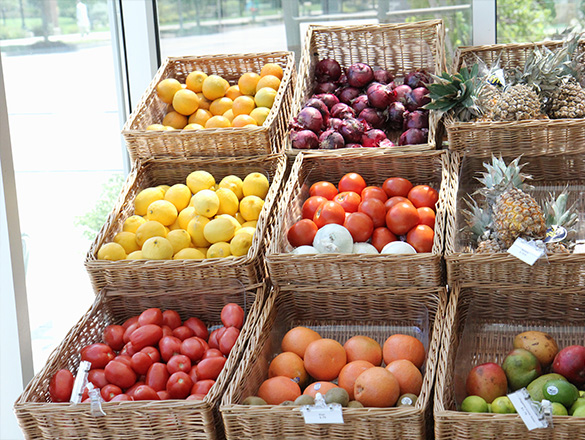 Fruits in baskets at the Fresh For You Market