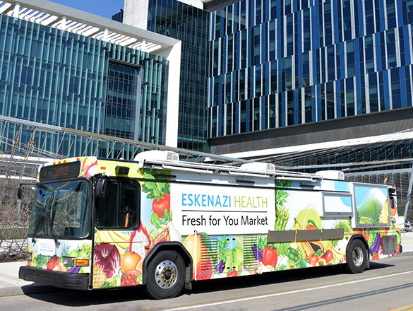 Eskenazi Health Fresh For You Market bus sitting in front of the hospital